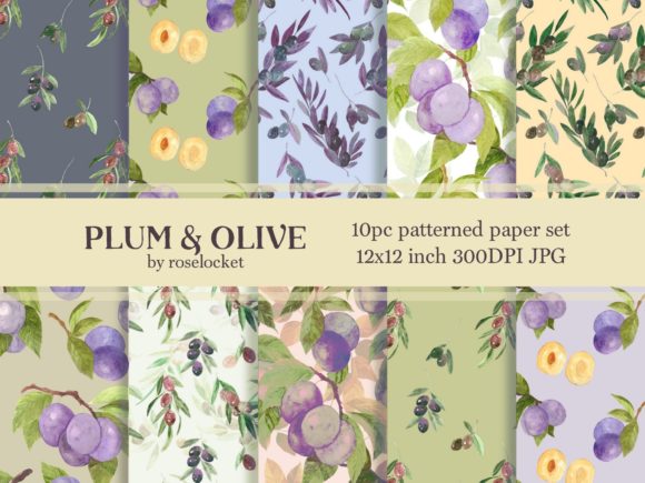 Download Plums and Olives Scrapbook Paper Set - Scrapbook paper set Collection