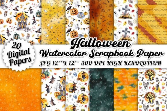 Download Halloween Watercolor Scrapbook Paper Set - Scrapbook paper set Collection